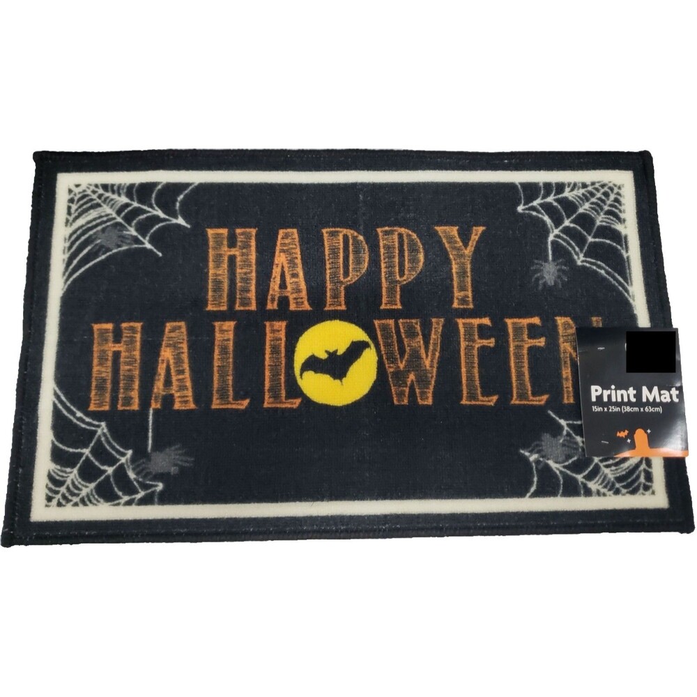 Printed Kitchen Nylon Rug (15"x25") HAPPY HALLOWEEN & SPIDER'S WEB ON BLACK, MB